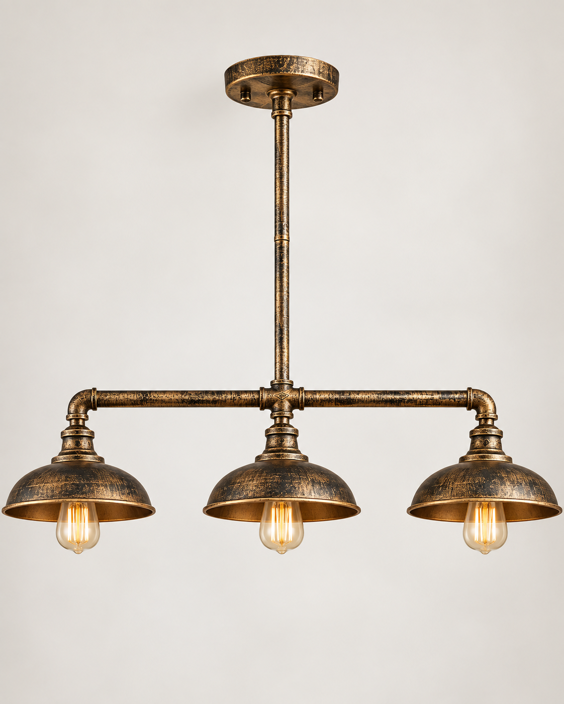 Island Pendant Light - Monica 3-Light Farmhouse Linear Pendant – Distressed Antique Bronze/Gold