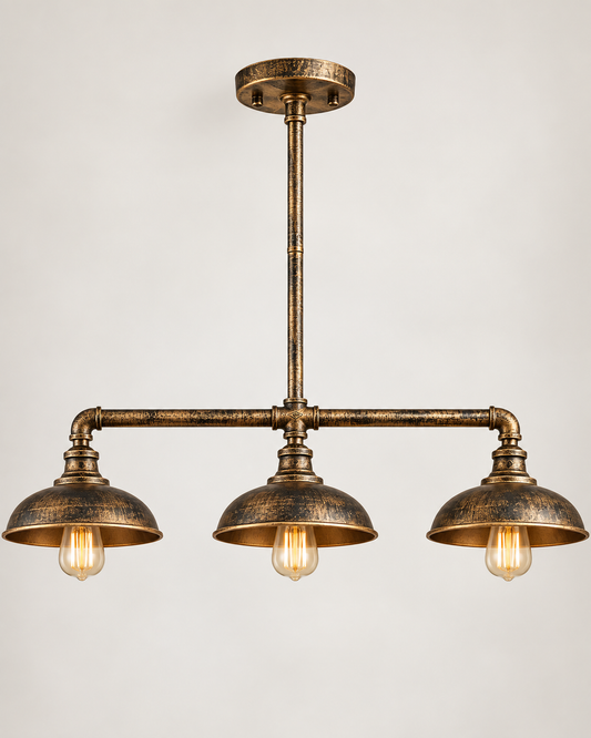 Island Pendant Light - Monica 3-Light Farmhouse Linear Pendant – Distressed Antique Bronze/Gold