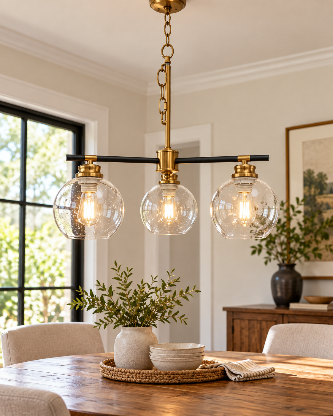Chandelier - Chad 3-Light Black & Gold Seeded Glass Globe Chandelier
