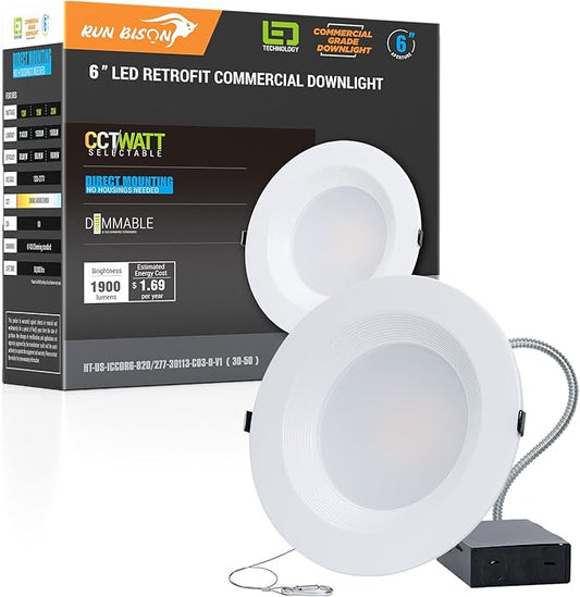 Flush Mount - Run Bison 6 inch LED Recessed Lighting 3 Color Selectable (6 Pack) - WF