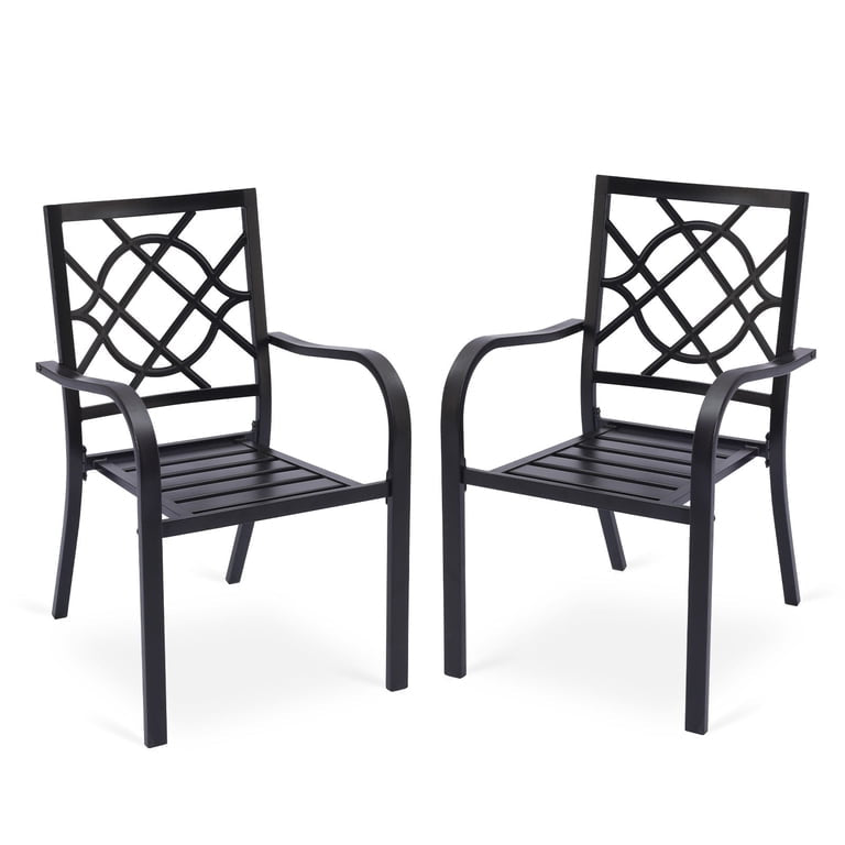 Patio Chair Set of 2 - Aoodor Patio Dining Chairs Set of 2, Stackable Metal High Back Chairs Set for Lawn, Garden, Yard, Deck, Porch and Poolside, Outdoor Modern Bistro Cafe Chairs