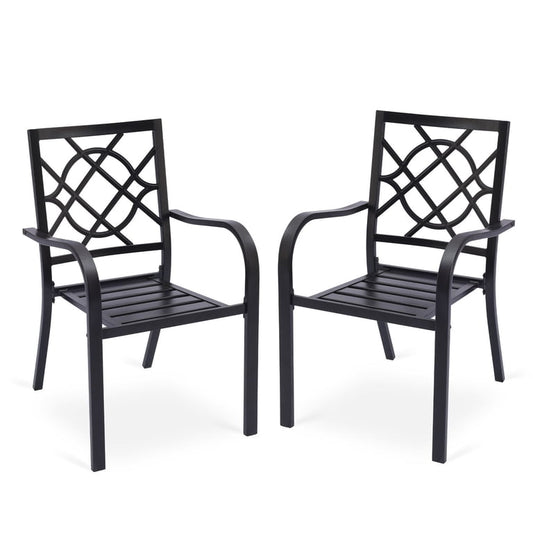 Patio Chair Set of 2 - Aoodor Patio Dining Chairs Set of 2, Stackable Metal High Back Chairs Set for Lawn, Garden, Yard, Deck, Porch and Poolside, Outdoor Modern Bistro Cafe Chairs