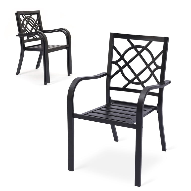 Patio Chair Set of 2 - Aoodor Patio Dining Chairs Set of 2, Stackable Metal High Back Chairs Set for Lawn, Garden, Yard, Deck, Porch and Poolside, Outdoor Modern Bistro Cafe Chairs