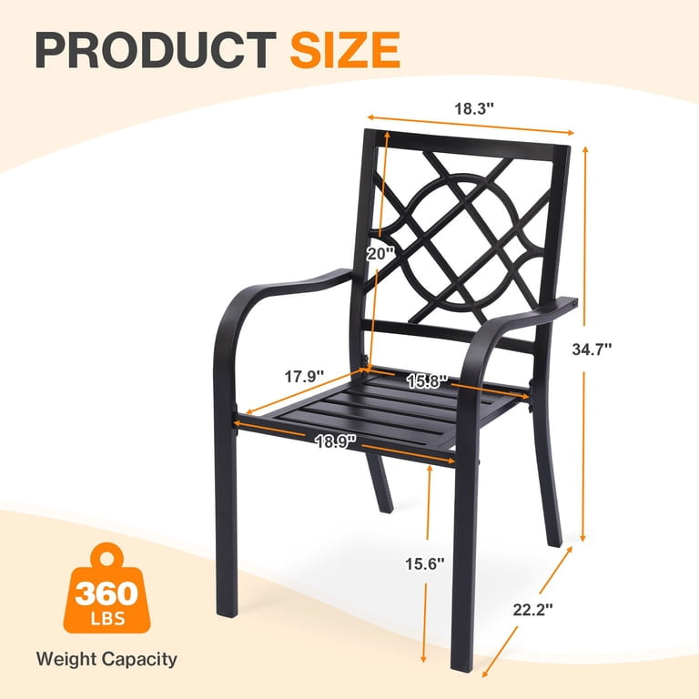 Patio Chair Set of 2 - Aoodor Patio Dining Chairs Set of 2, Stackable Metal High Back Chairs Set for Lawn, Garden, Yard, Deck, Porch and Poolside, Outdoor Modern Bistro Cafe Chairs