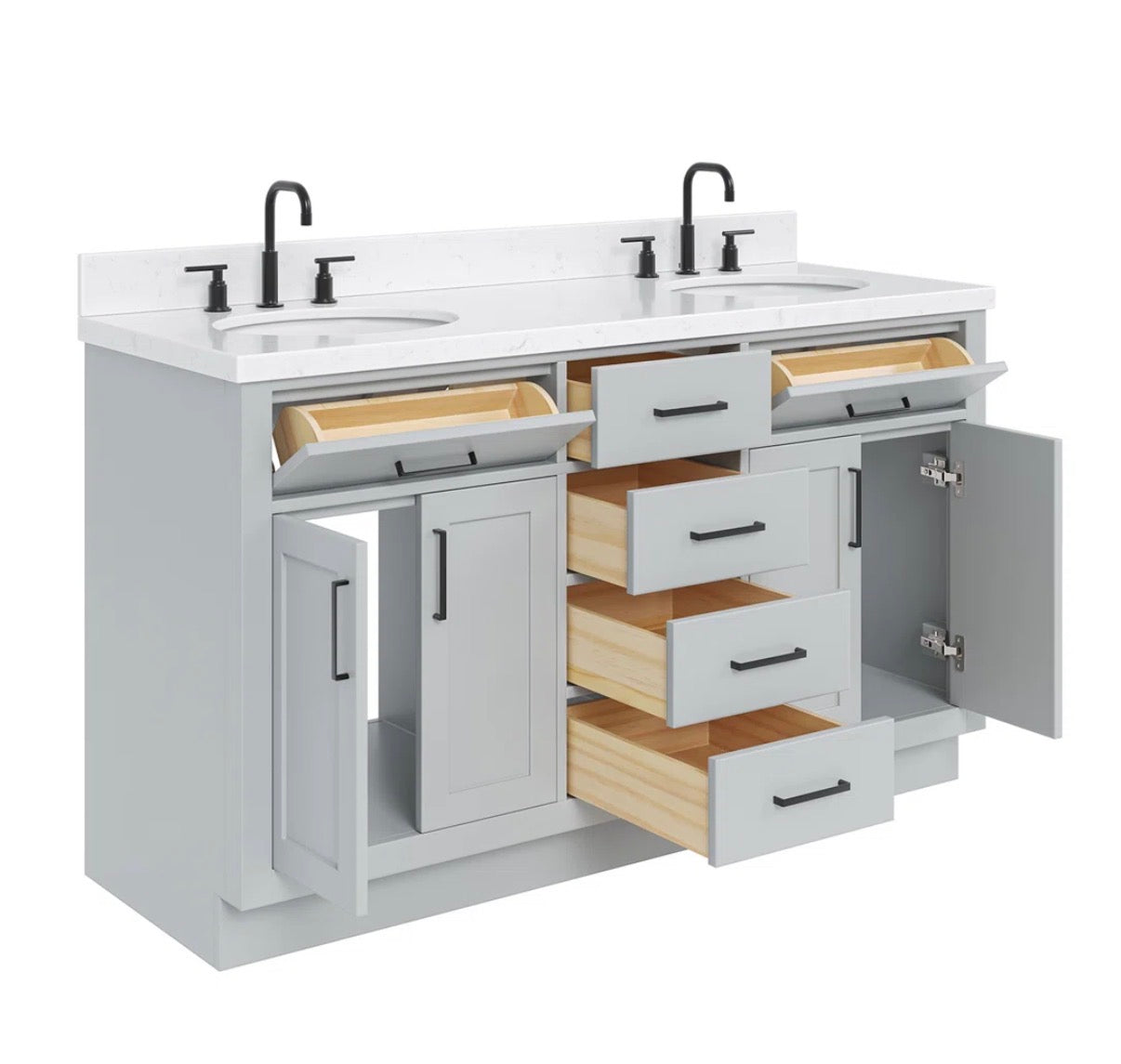 Bathroom Vanity - Thornaby 60'' Solid Wood Double Bathroom Vanity with 1.5'' Quartz Top, Oval Sinks (some cosmetic damage please see all photos)