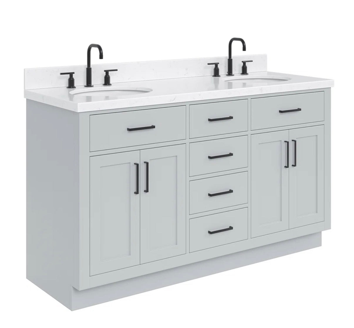 Bathroom Vanity - Thornaby 60'' Solid Wood Double Bathroom Vanity with 1.5'' Quartz Top, Oval Sinks (some cosmetic damage please see all photos)