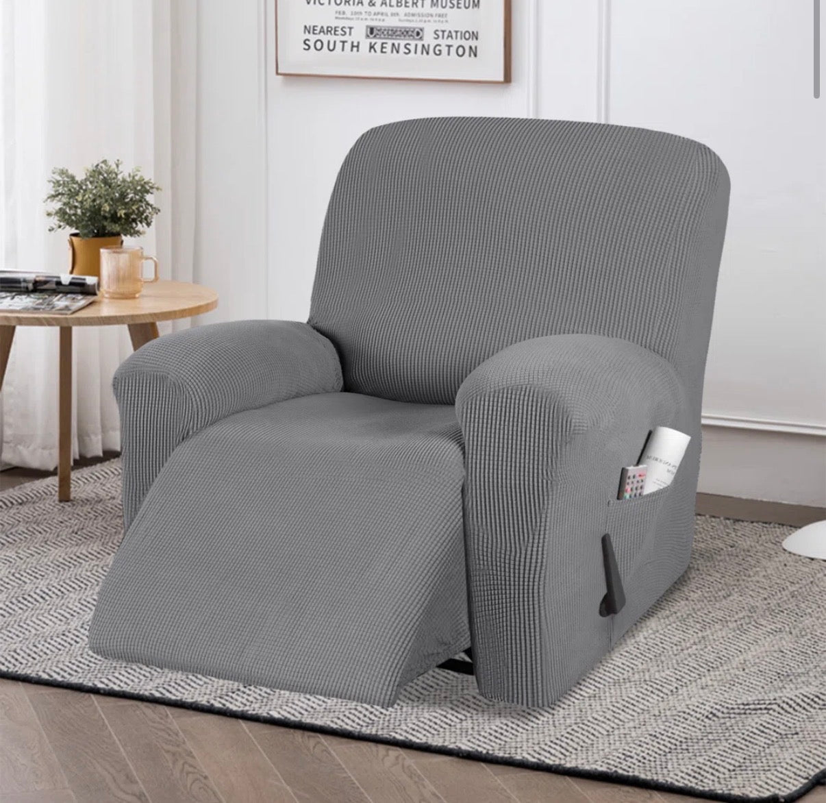 Slipcover - Recliner Cover Grey Waffle Pattern
