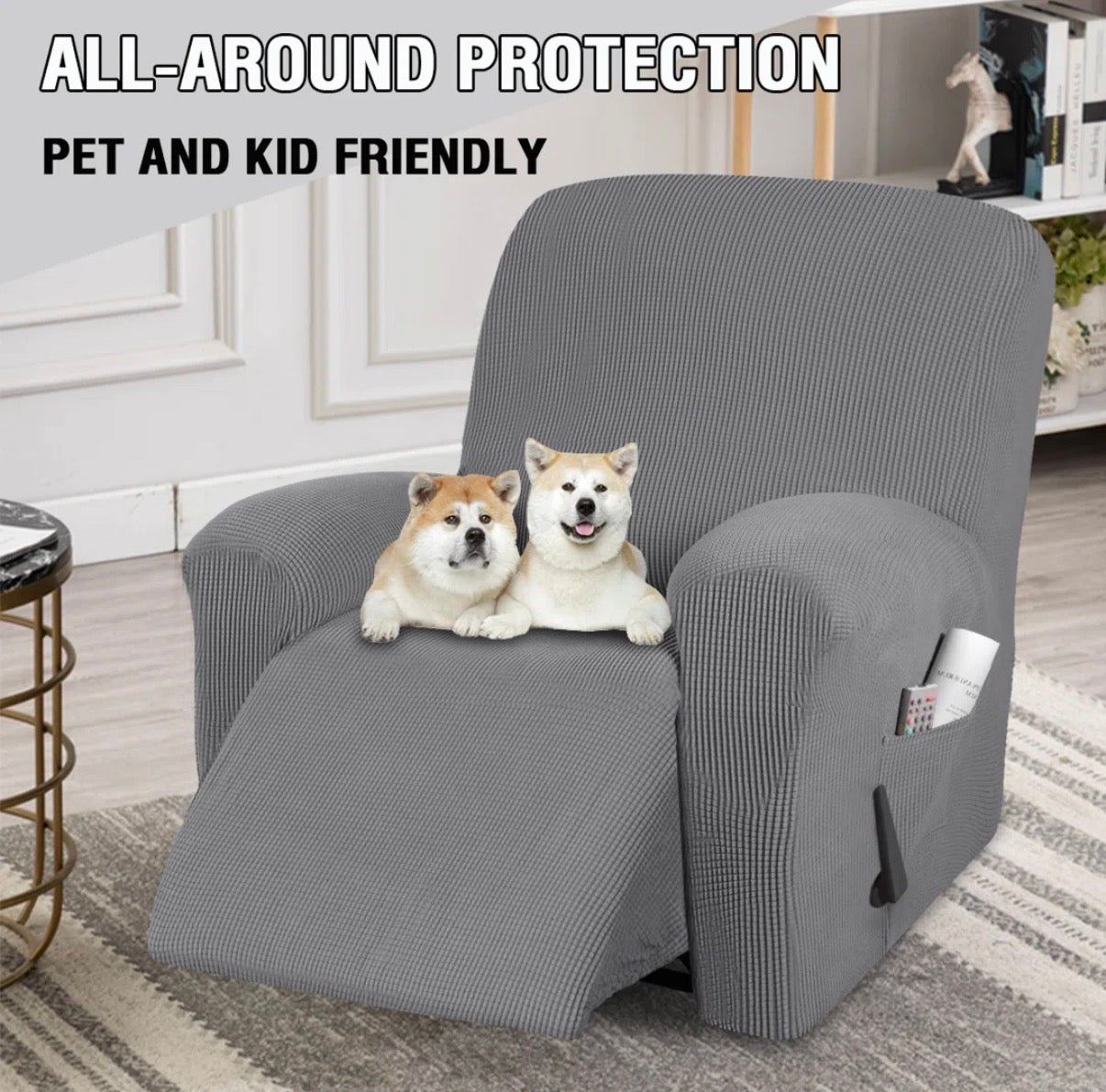 Slipcover - Recliner Cover Grey Waffle Pattern