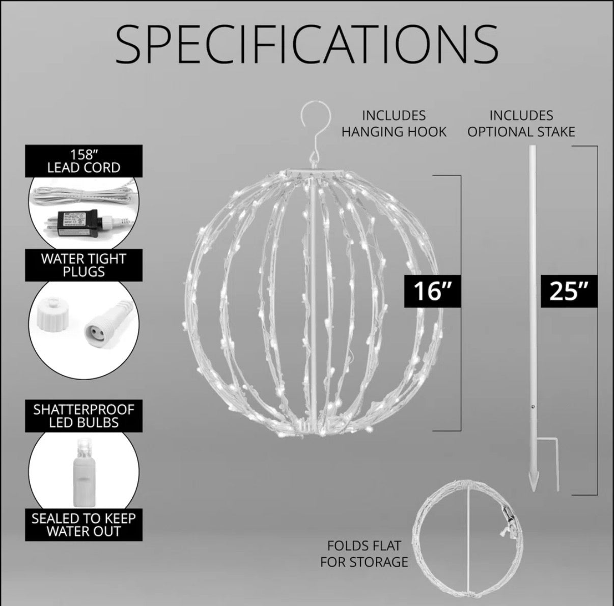 Outdoor Decor - 16” Fold Flat LED Light Ball