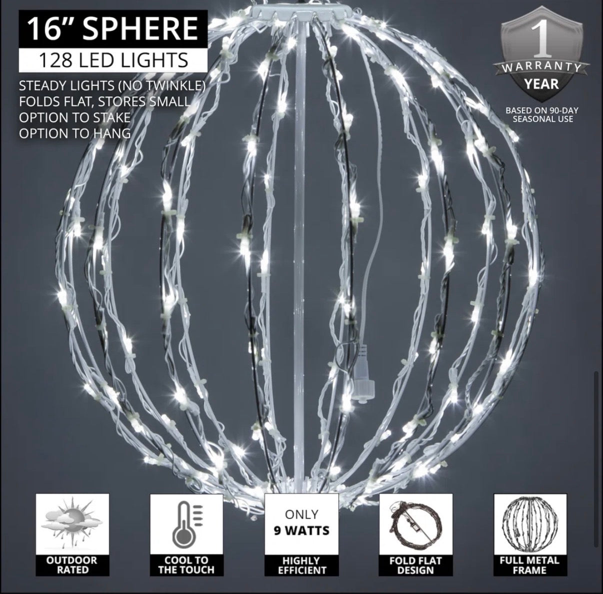 Outdoor Decor - 16” Fold Flat LED Light Ball