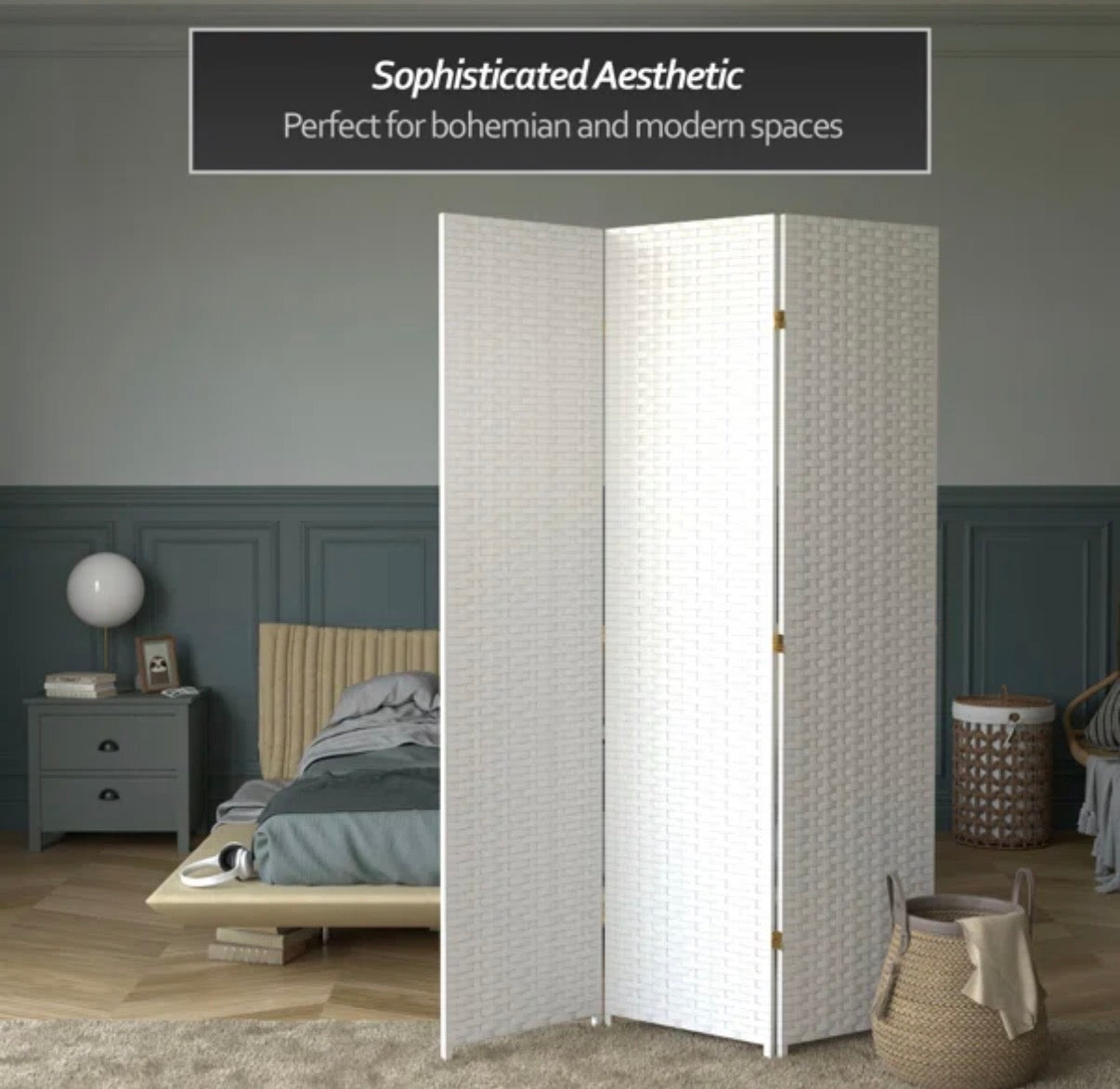 Room Divider - Amitis 7 Ft. Tall Woven Fiber Folding Room Divider