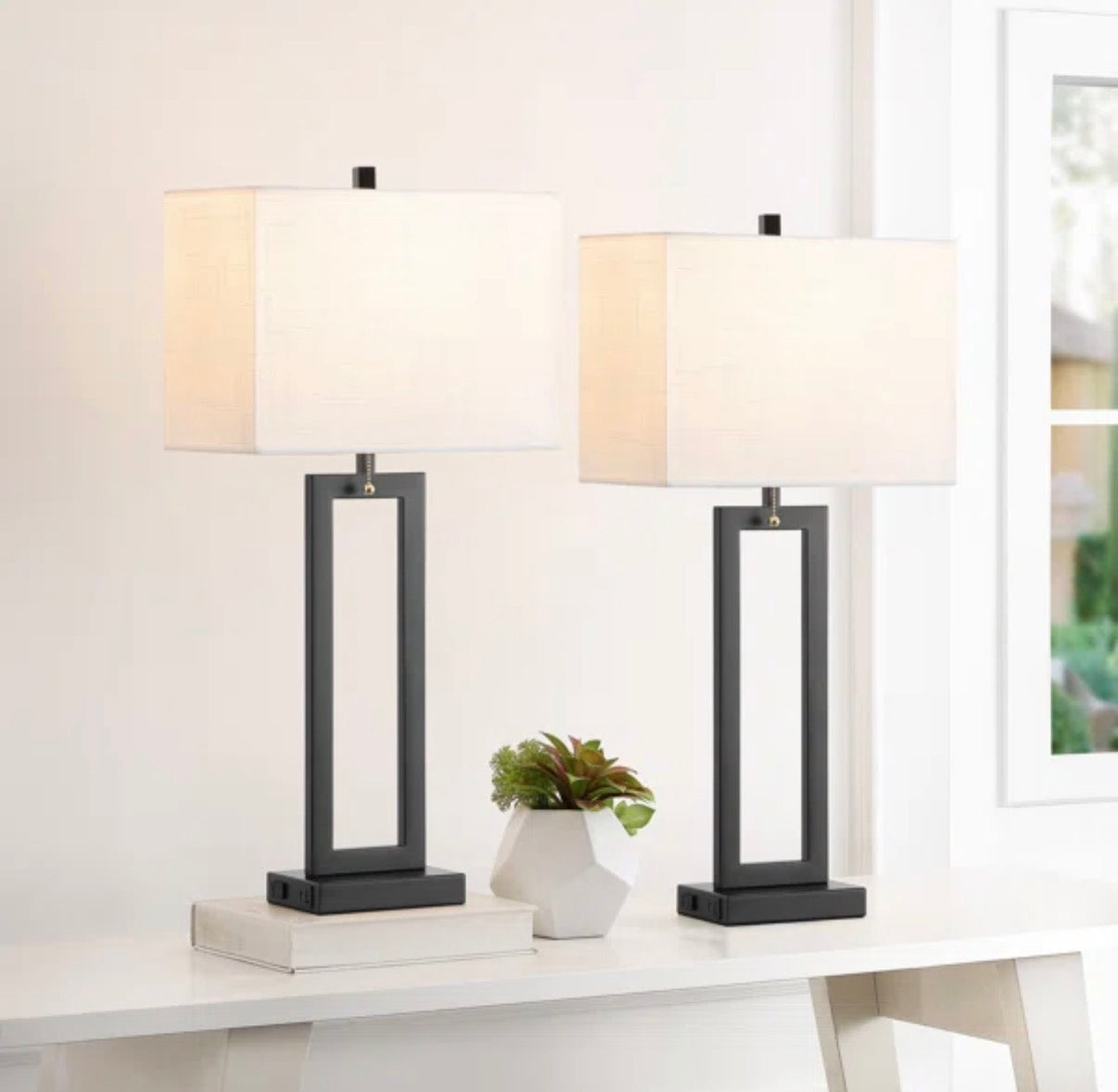 Lamp - 28.5" Metal Table Lamp Set With USB, Type-C Ports And Built-in Outlet