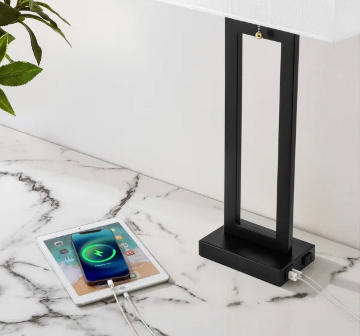 Lamp - 28.5" Metal Table Lamp Set With USB, Type-C Ports And Built-in Outlet