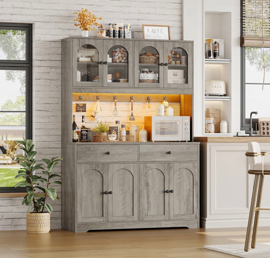 Storage Cabinet -Warm Grey with Built-in LED Lighting & Bluetooth