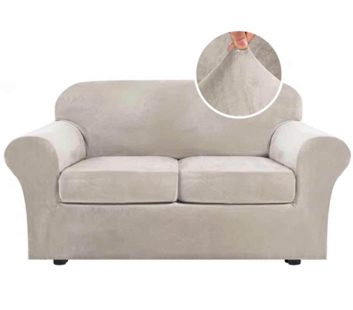 Slipcover - Soft Velvet Plush 3 Piece Stretch Loveseat Sofa Slipcover for 2 Cushion Couch Machine Washable