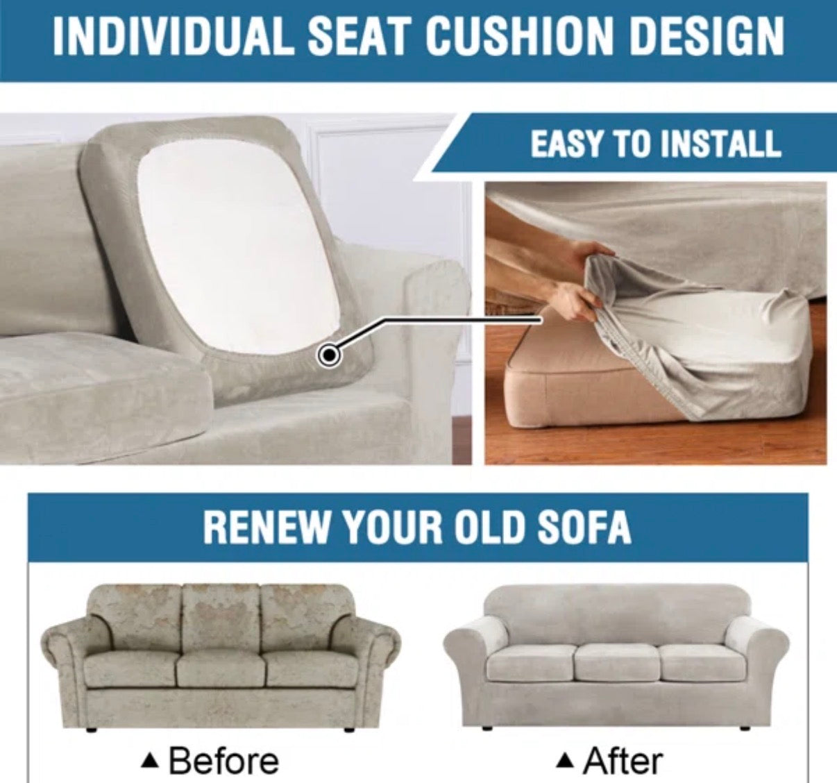 Slipcover - Soft Velvet Plush 3 Piece Stretch Loveseat Sofa Slipcover for 2 Cushion Couch Machine Washable