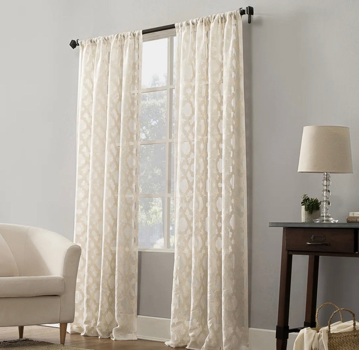 Curtain - 52" x 95" Anuel Trellis Jacquard Sheer Rod Pocket Curtain Panel