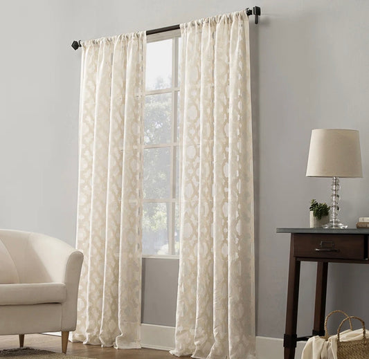 Curtain - 52" x 95" Anuel Trellis Jacquard Sheer Rod Pocket Curtain Panel