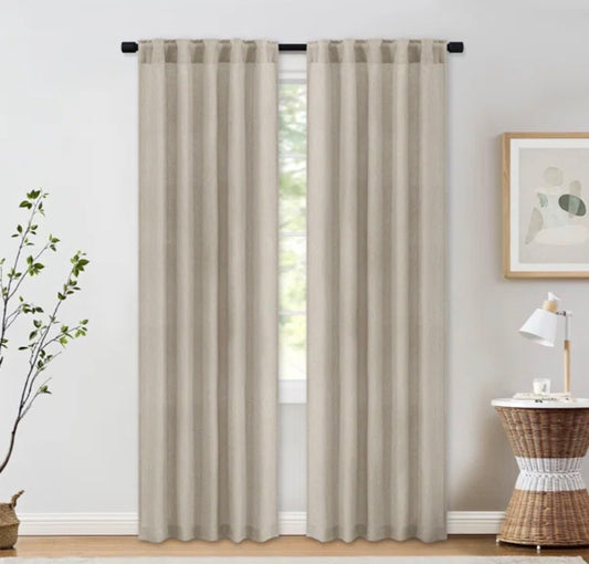 Curtain - 52" x 84" Toyoko Linen Blended Semi-Sheer Back Tab Curtain Pair