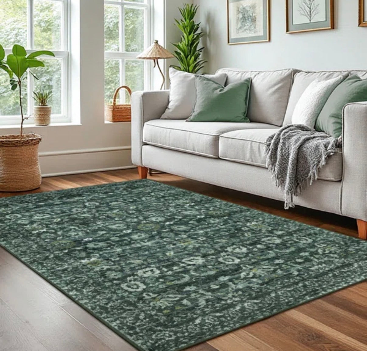 Rug - 4’ x 6’ Green Machine Washable Area Rug Non Slip Bedroom Rugs