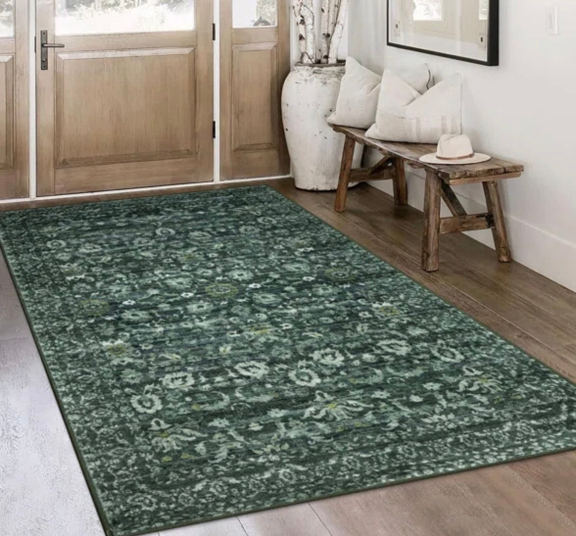 Rug - 4’ x 6’ Green Machine Washable Area Rug Non Slip Bedroom Rugs