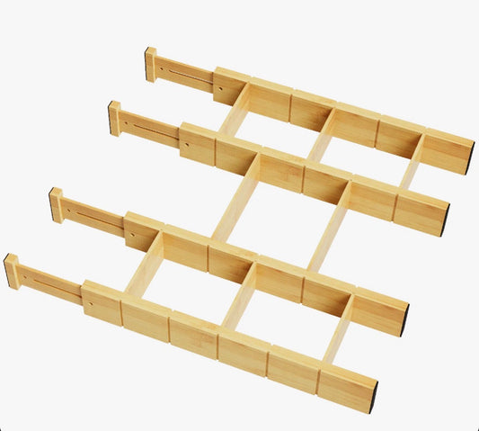 Organizer - Bamboo Drawer Dividers with Labels and Inserts, Adjustable Kitchen and Home Drawer Organizers, 4 Dividers with 9 Inserts