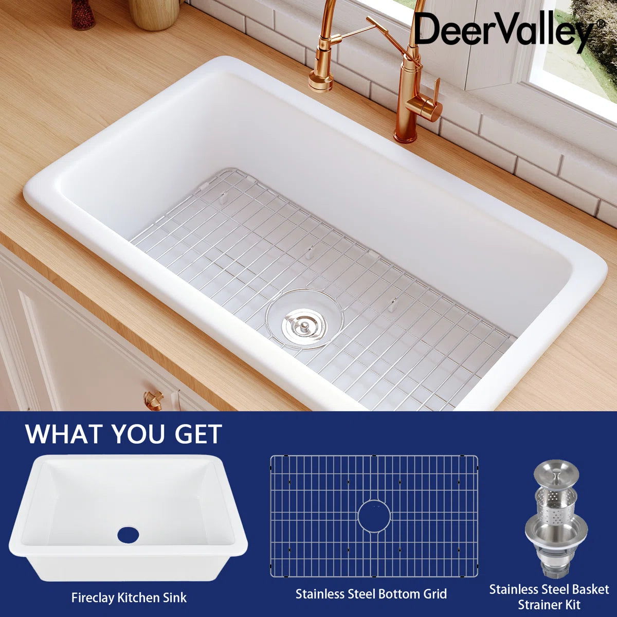 Sink - Kitchen Rectangular Fireclay 32" x 19" Undermount Kitchen Sink