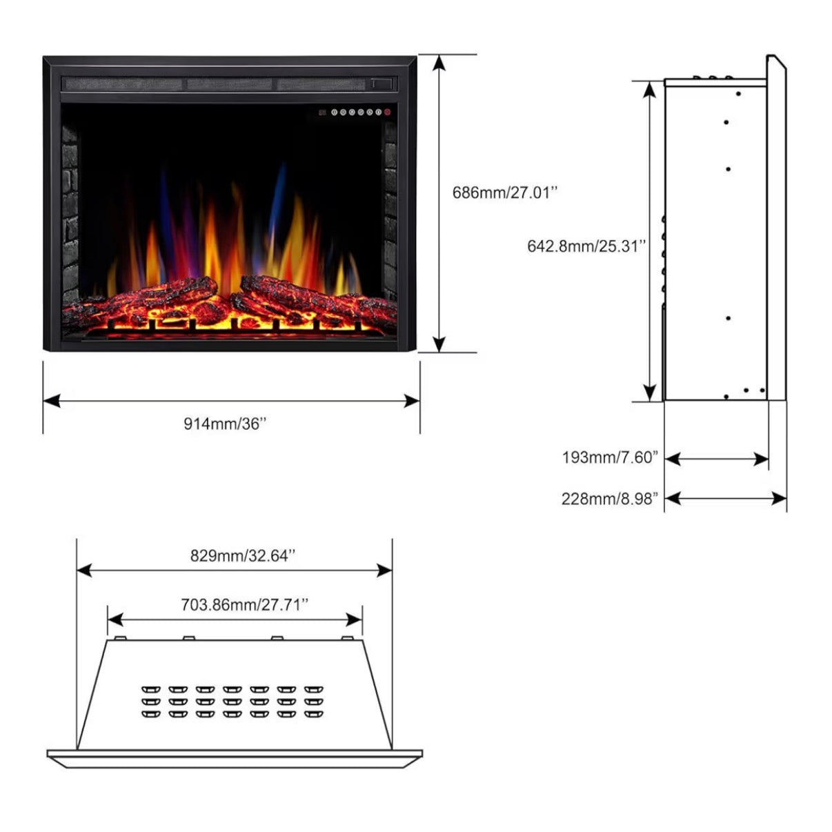 Fireplace Insert - W.FLAME A-36" Electric Fireplace Insert ,Recessed Electric Stove Heater,Touch Screen,Remote Control,750W-1500W with Timer & Colorful Flame Option(36" X 27")