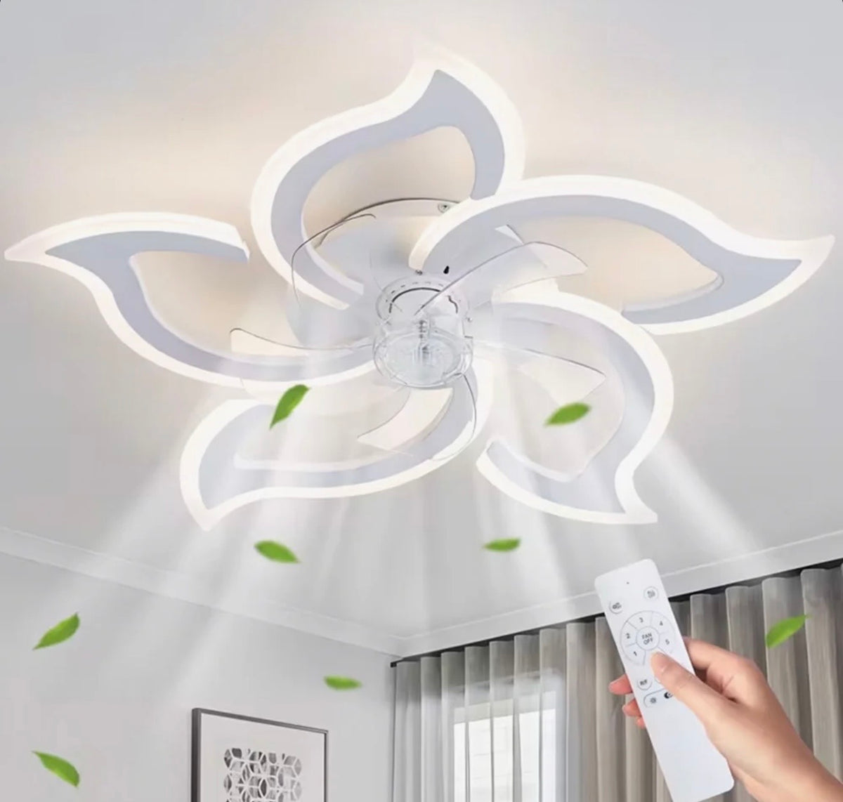 Ceiling Fan - Ebern Flower Design Low Profile Fan with Lights, with Reversible, 6 Speeds and Dimmable, Flush Mount LED