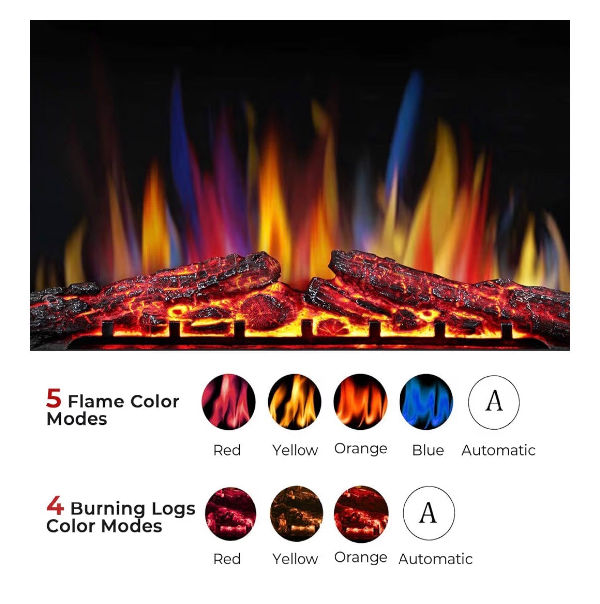 Fireplace Insert - W.FLAME A-36" Electric Fireplace Insert ,Recessed Electric Stove Heater,Touch Screen,Remote Control,750W-1500W with Timer & Colorful Flame Option(36" X 27")