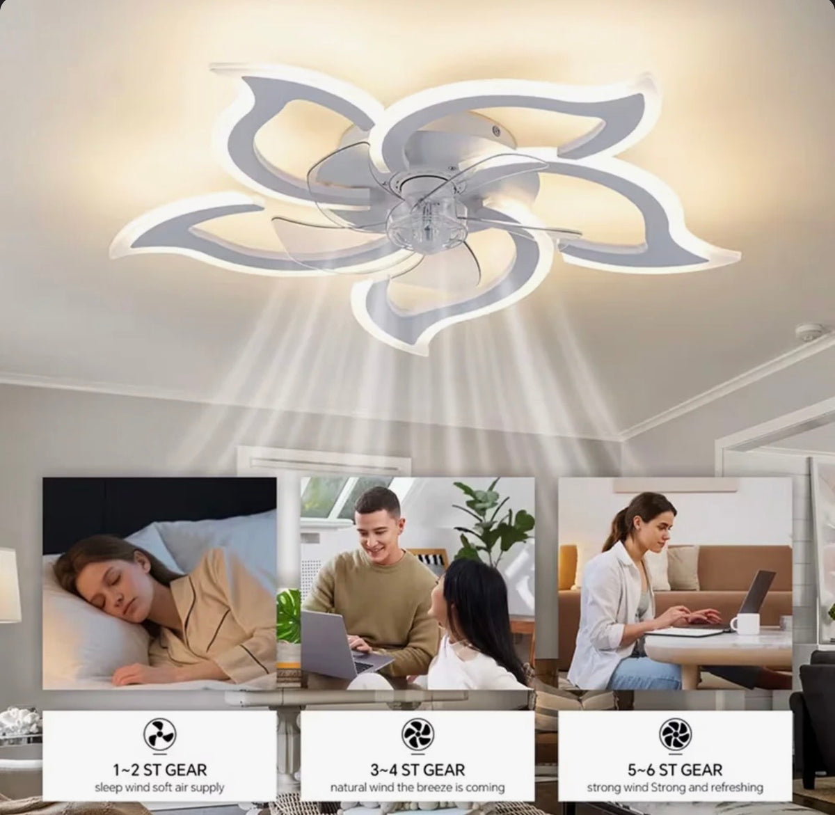 Ceiling Fan - Ebern Flower Design Low Profile Fan with Lights, with Reversible, 6 Speeds and Dimmable, Flush Mount LED