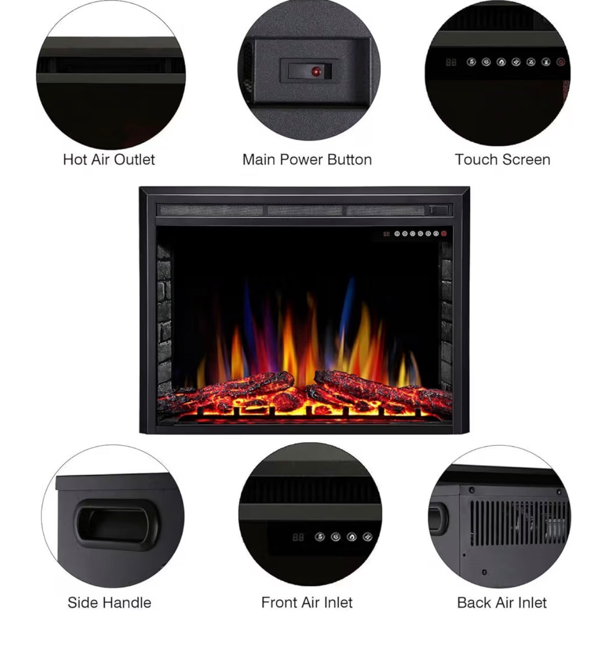 Fireplace Insert - W.FLAME A-36" Electric Fireplace Insert ,Recessed Electric Stove Heater,Touch Screen,Remote Control,750W-1500W with Timer & Colorful Flame Option(36" X 27")