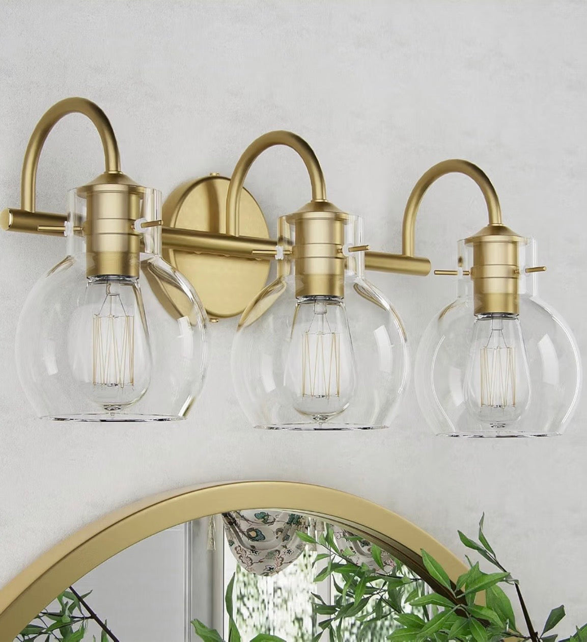 Vanity Light - Primeplus Gold 3 Light Bathroom Light Fixtures, Modern Bathroom Vanity Lights Fixtures Over Mirror with Clear Globe Glass Shade