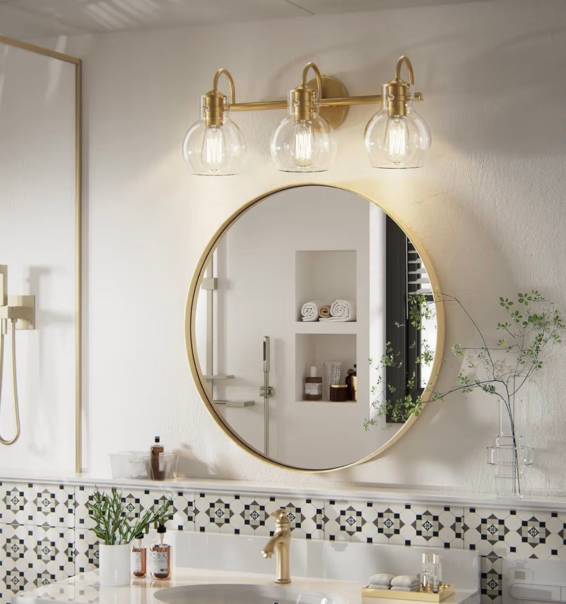 Vanity Light - Primeplus Gold 3 Light Bathroom Light Fixtures, Modern Bathroom Vanity Lights Fixtures Over Mirror with Clear Globe Glass Shade