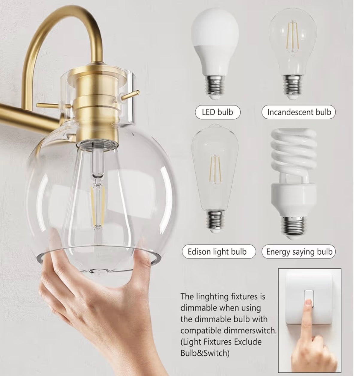 Vanity Light - Primeplus Gold 3 Light Bathroom Light Fixtures, Modern Bathroom Vanity Lights Fixtures Over Mirror with Clear Globe Glass Shade