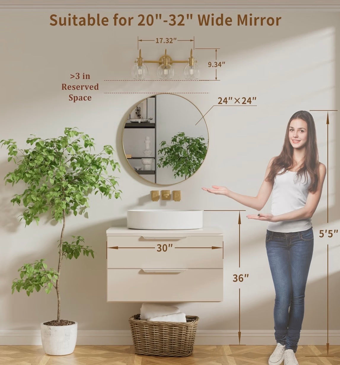 Vanity Light - Primeplus Gold 3 Light Bathroom Light Fixtures, Modern Bathroom Vanity Lights Fixtures Over Mirror with Clear Globe Glass Shade