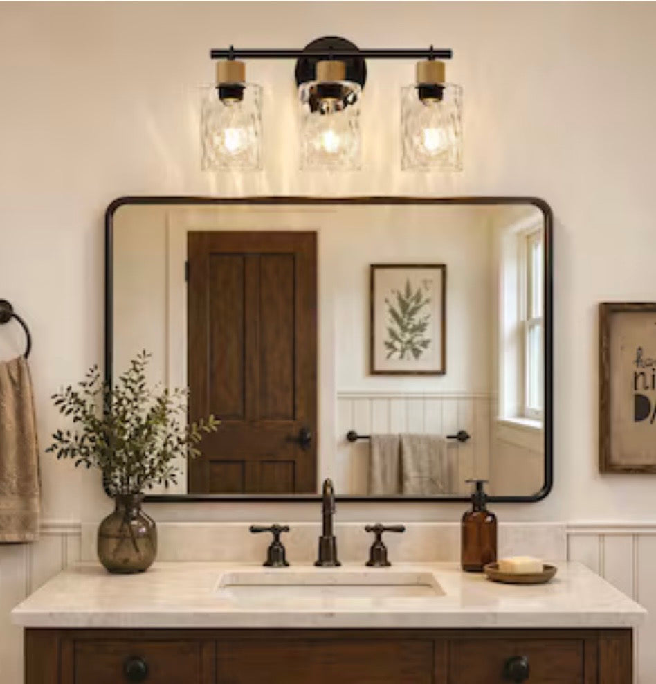 Vanity Light - Aoibox Coastal Matte Black Bathroom Vanity Light with Crystal Glass Shade and Hemp Rope Accent Wall Fixture