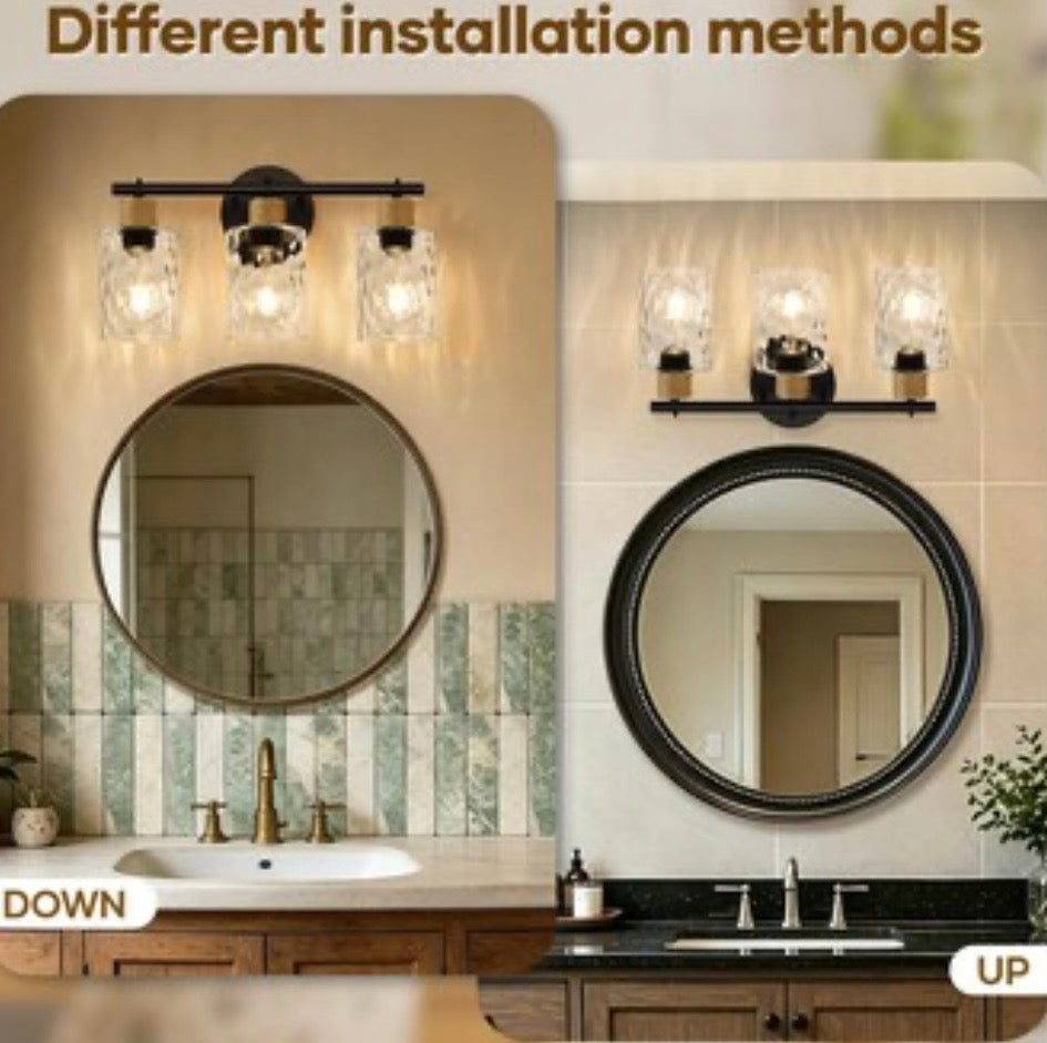 Vanity Light - Aoibox Coastal Matte Black Bathroom Vanity Light with Crystal Glass Shade and Hemp Rope Accent Wall Fixture