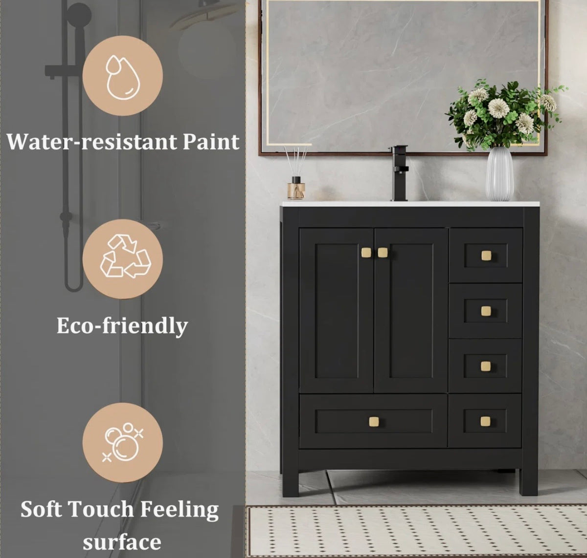 Bathroom Vanity - 30” Wimer Single Bathroom Vanity Set With Sink Top
