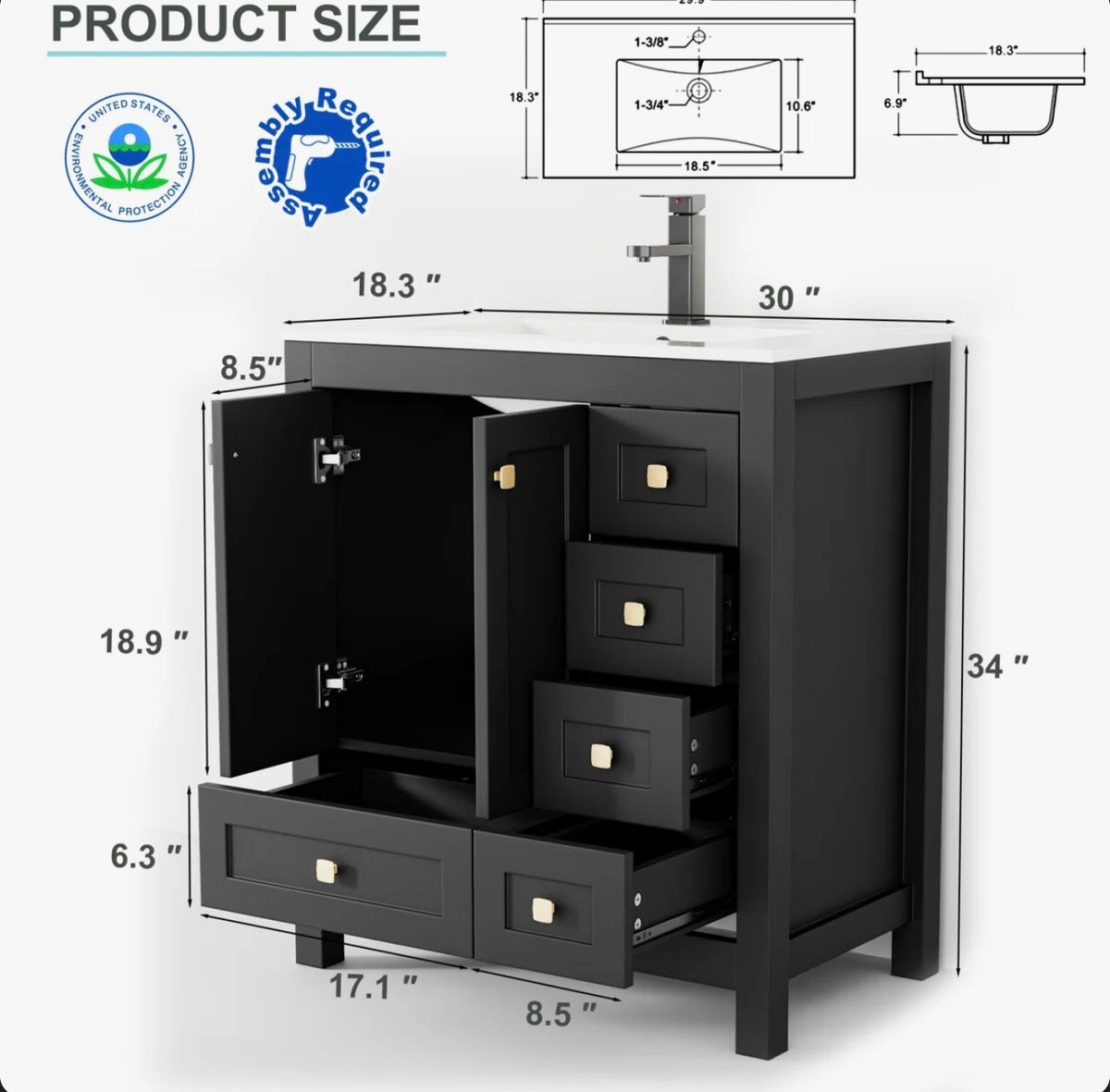 Bathroom Vanity - 30” Wimer Single Bathroom Vanity Set With Sink Top