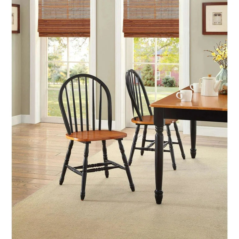 Dining Chair Set of 2 - Autumn Lane Windsor Wood Chairs Black and Oak