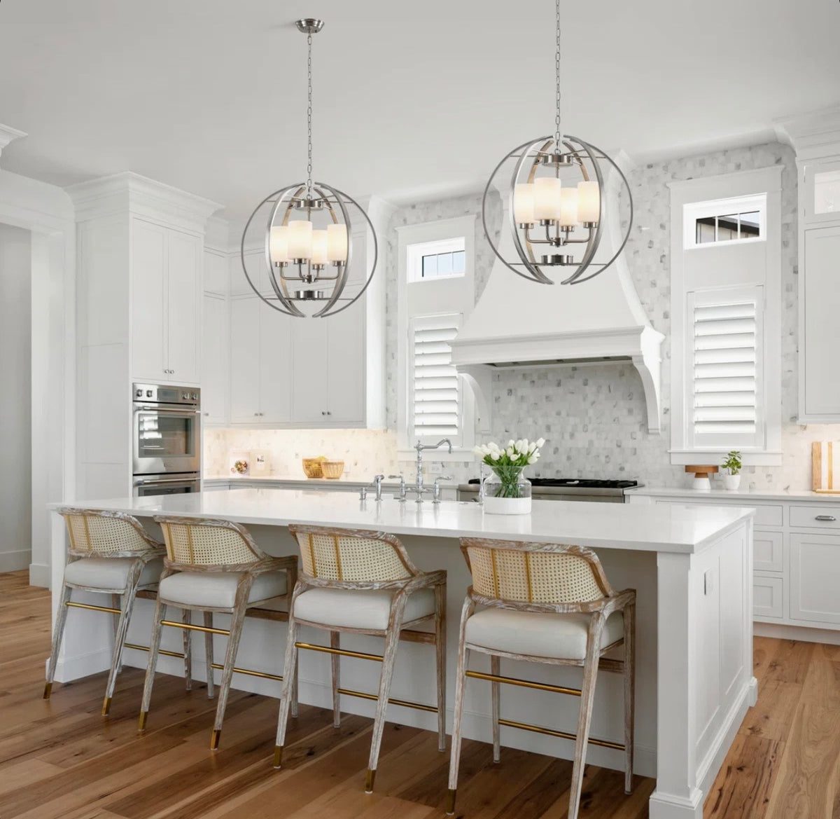 Chandelier - Latitude Run 4-light Dimmable Modern Geometric Shaded Globe Chandelier With Glass Shade