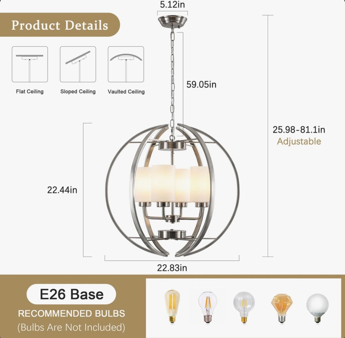 Chandelier - Latitude Run 4-light Dimmable Modern Geometric Shaded Globe Chandelier With Glass Shade