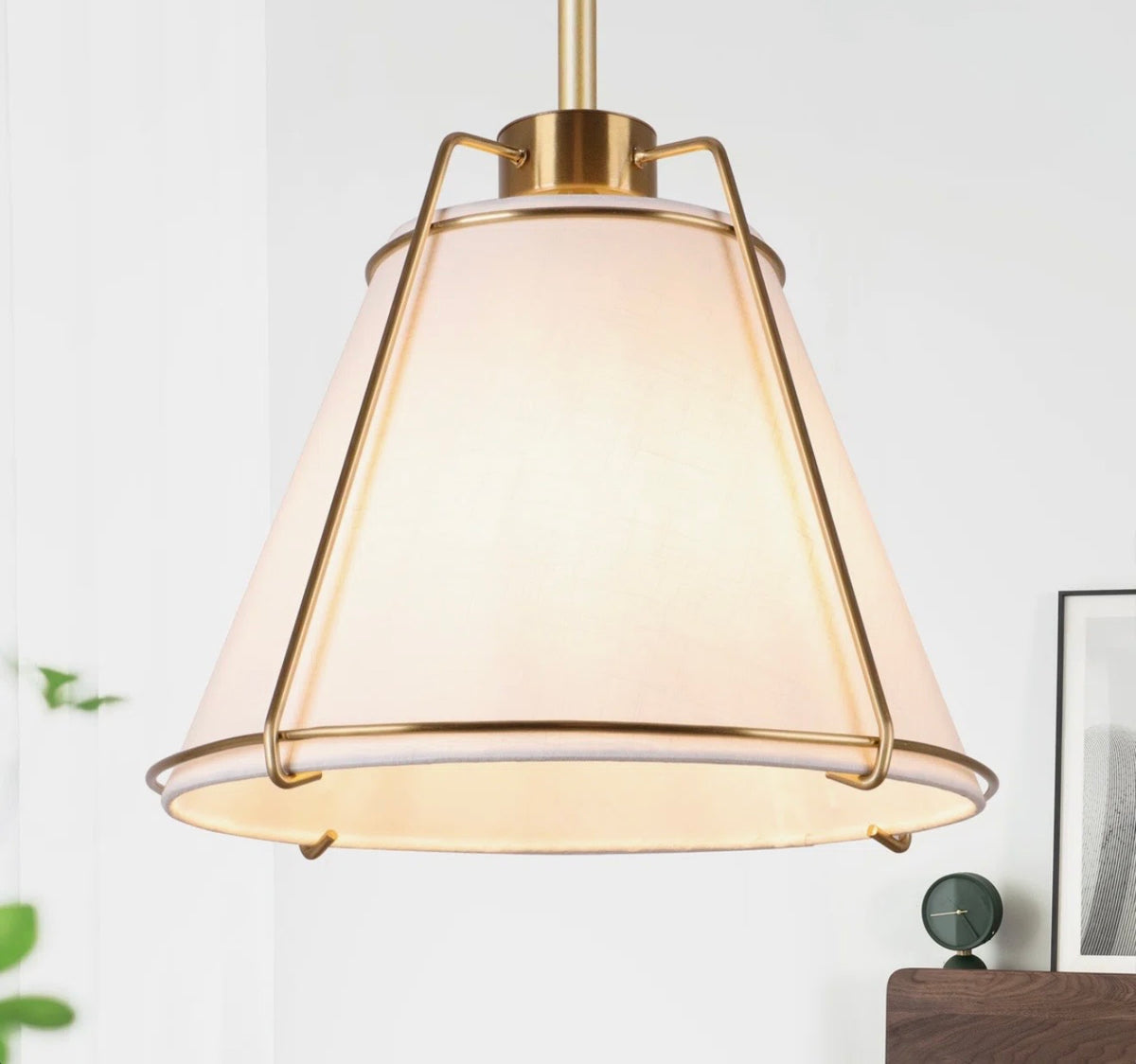 Chandelier - Leibuy 1 Light Brass Pendant Metal Chandelier Fabric Shade