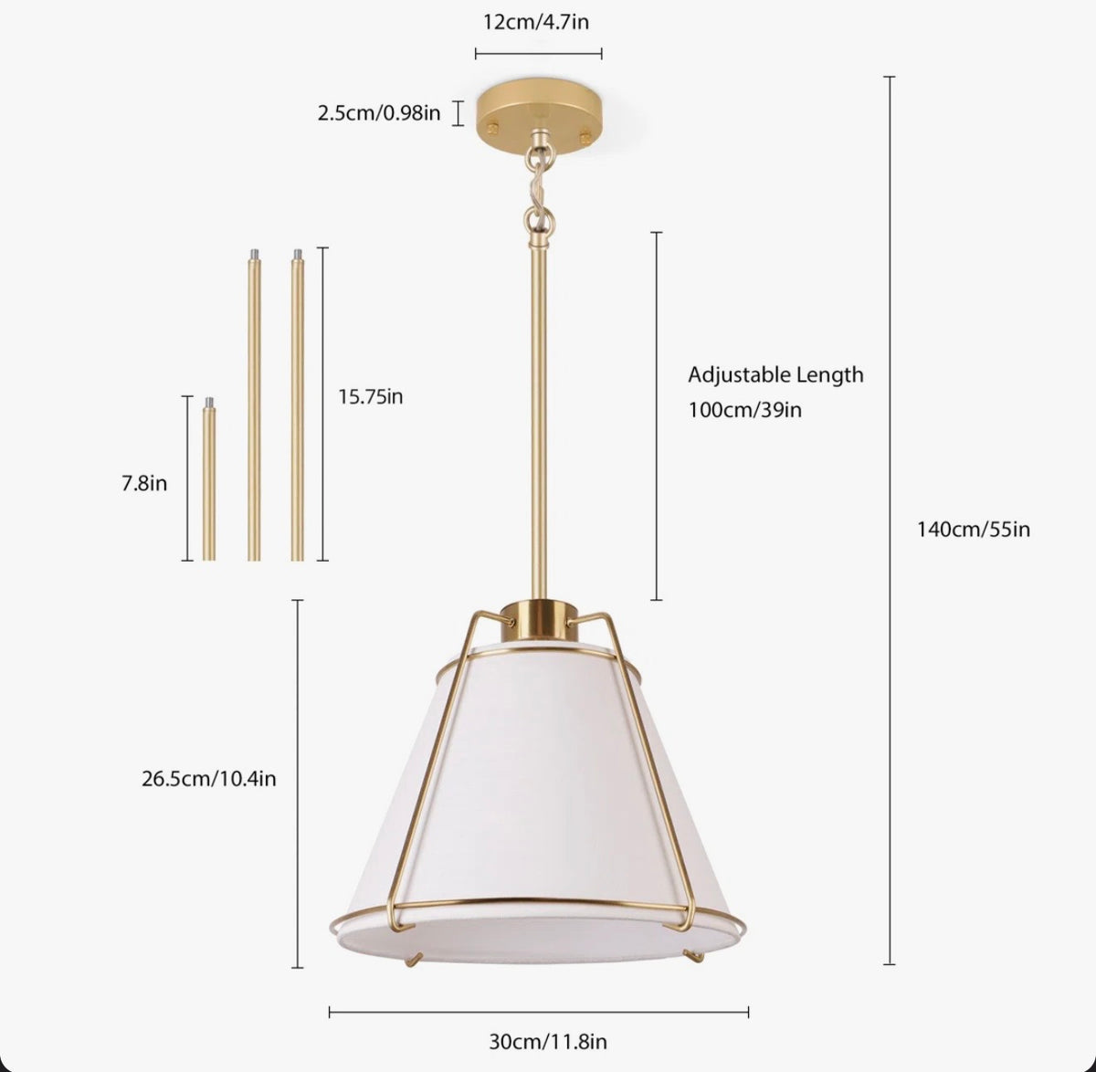 Chandelier - Leibuy 1 Light Brass Pendant Metal Chandelier Fabric Shade