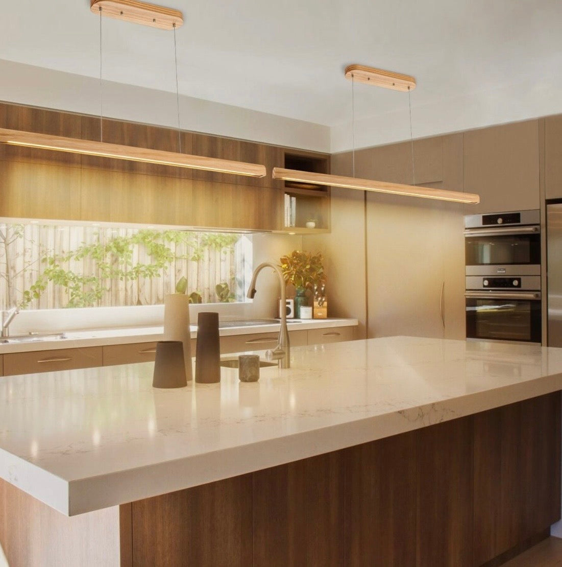 Pendant Light - Starsky 1-Light Wooden Linear Pendant Integrated LED 3000K Kitchen Island Lights 47” Light Wood