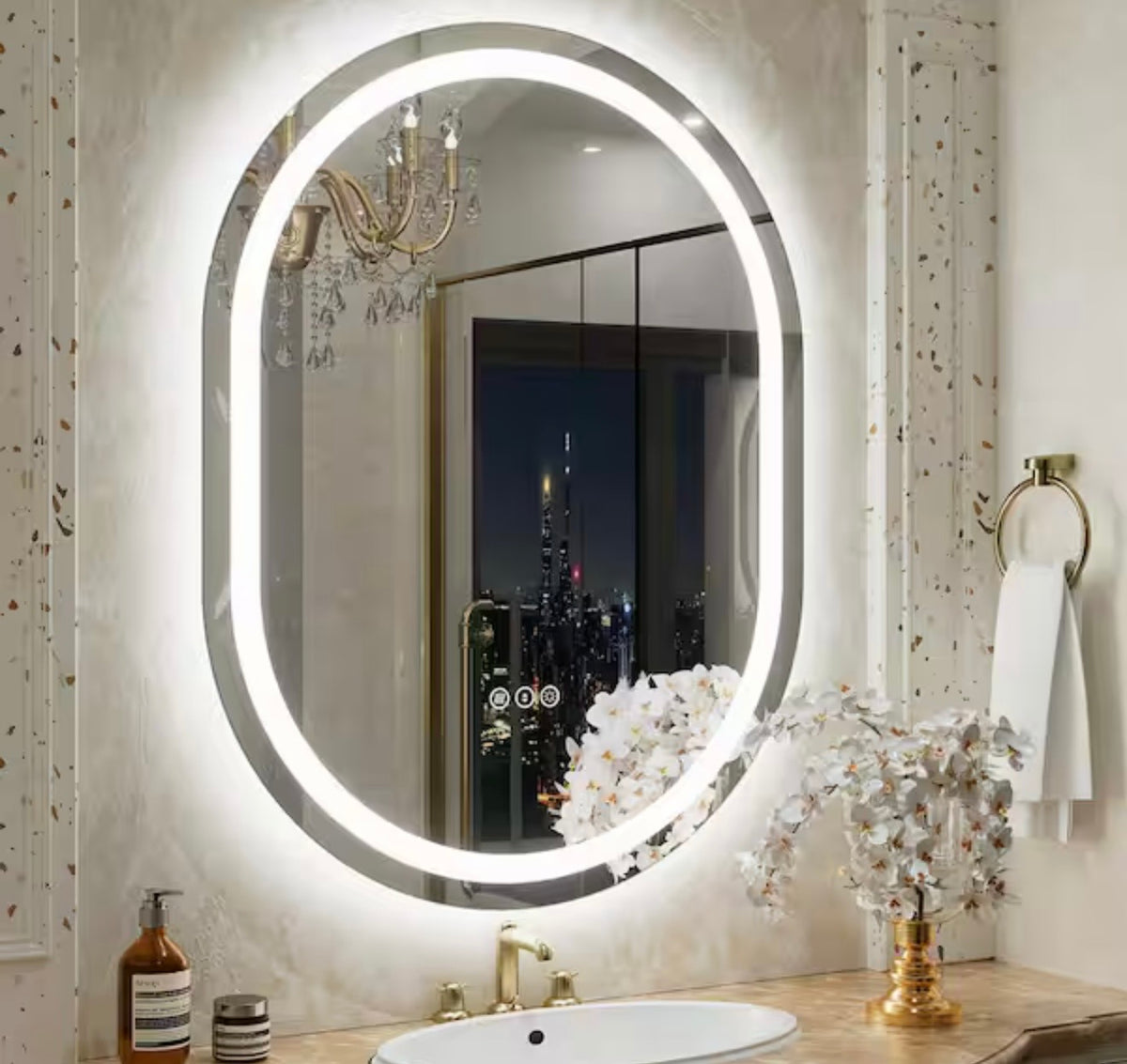 Mirror - 24 in. W x 32 in. H Oval Frameless UL Certified Front and Back LED Anti-Fog