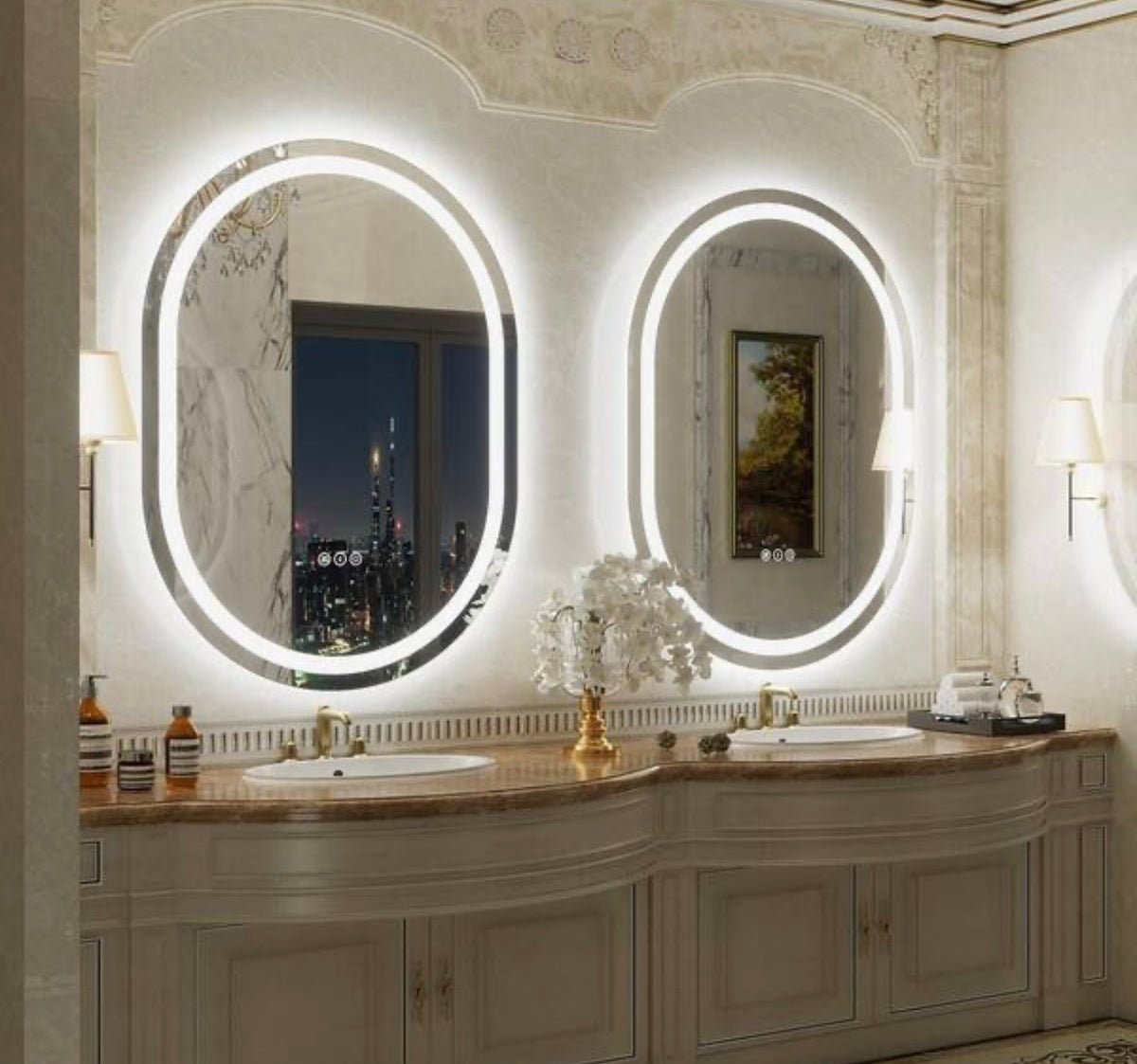Mirror - 24 in. W x 32 in. H Oval Frameless UL Certified Front and Back LED Anti-Fog
