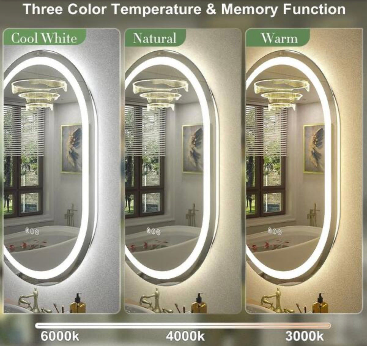 Mirror - 24 in. W x 32 in. H Oval Frameless UL Certified Front and Back LED Anti-Fog