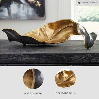 Home Decor - Melinda Black/Gold 20 in. x 6 in. Leaves Metal Sculpture